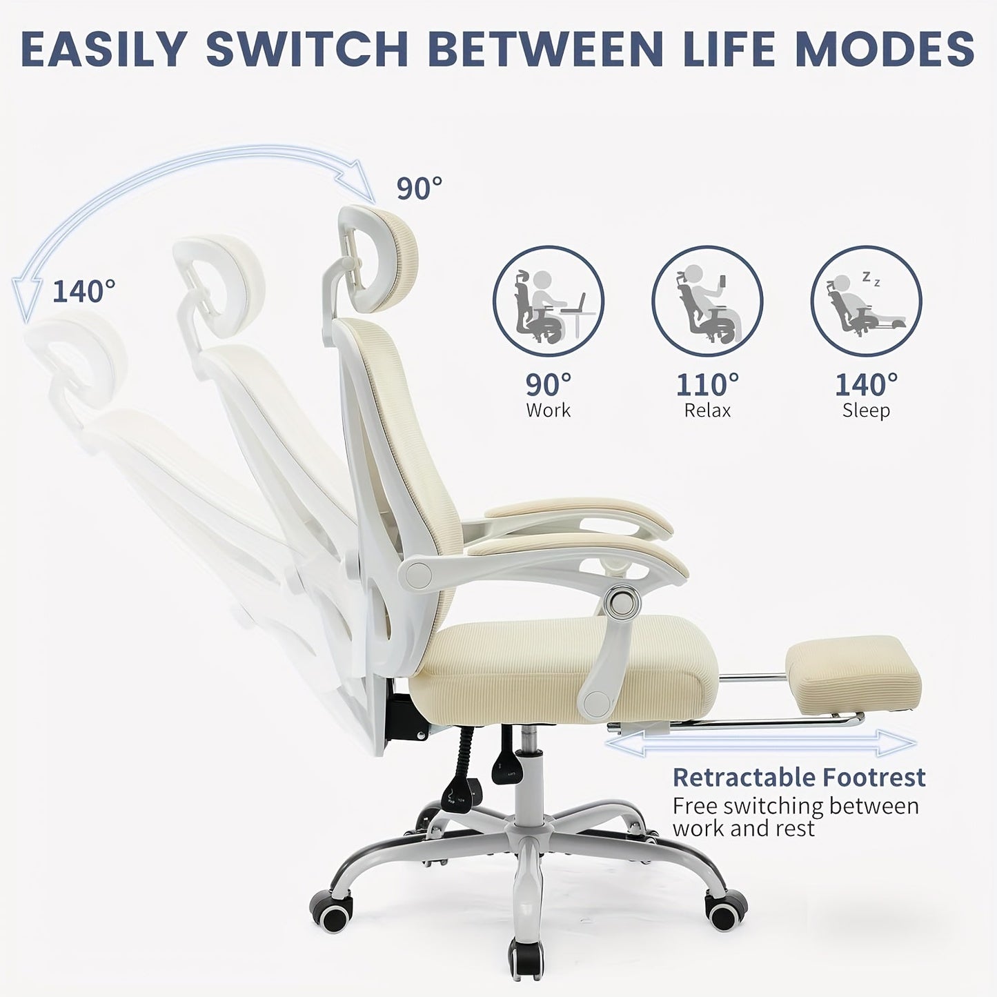 Ergonomic Office Chair with Adjustable Lumbar Support and Footrest