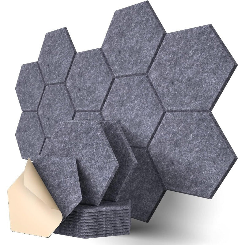 12pcs Self-Adhesive Acoustic Panels - High Density Soundproof Foam, Flame Resistant, Noise Absorbing & Echo Eliminating (Black/Dark Gray/White)