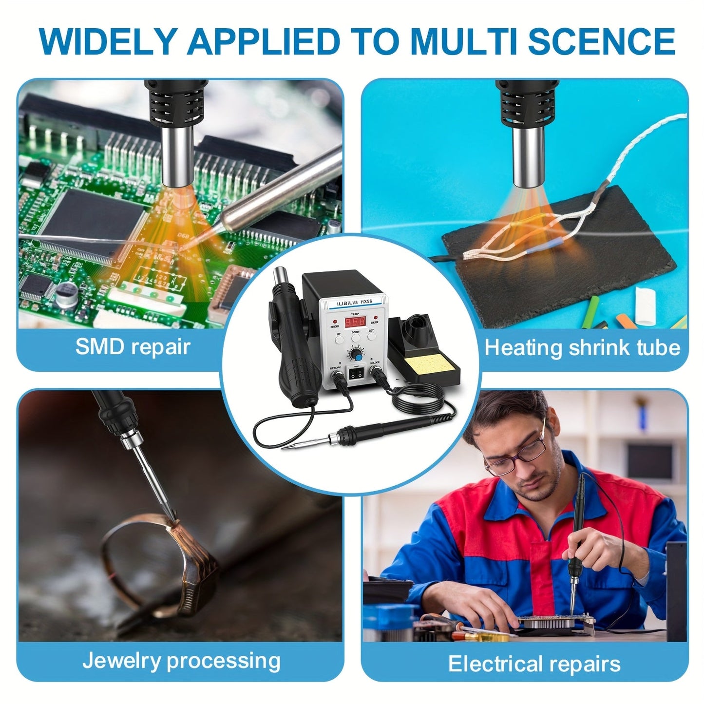 ILIBILIB 700W Hot Air Soldering Station 2-in-1 Rework Set with Adjustable Temperature and LED Display