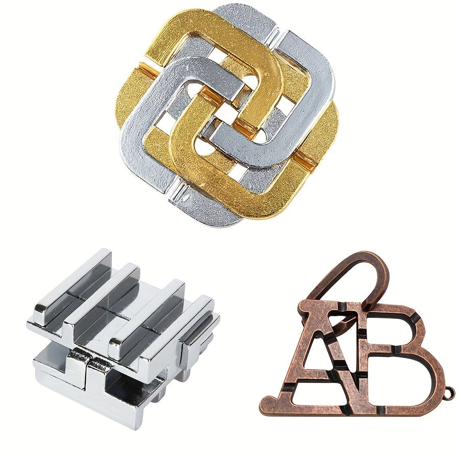 3pcs Metal Puzzle Set - Unlock Toy Brain Teasers for All Ages - Perfect for Gifts & Parties