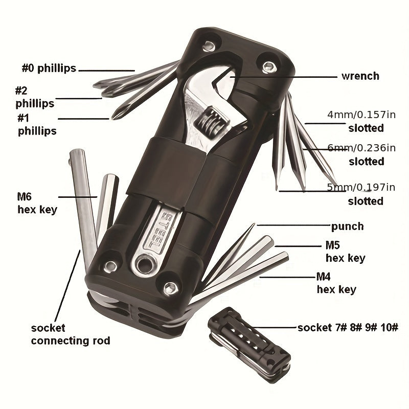 16-in-1 Multi-Purpose Tool Kit - Portable Heavy-Duty Repair Set for Vehicles & Outdoor Cycling
