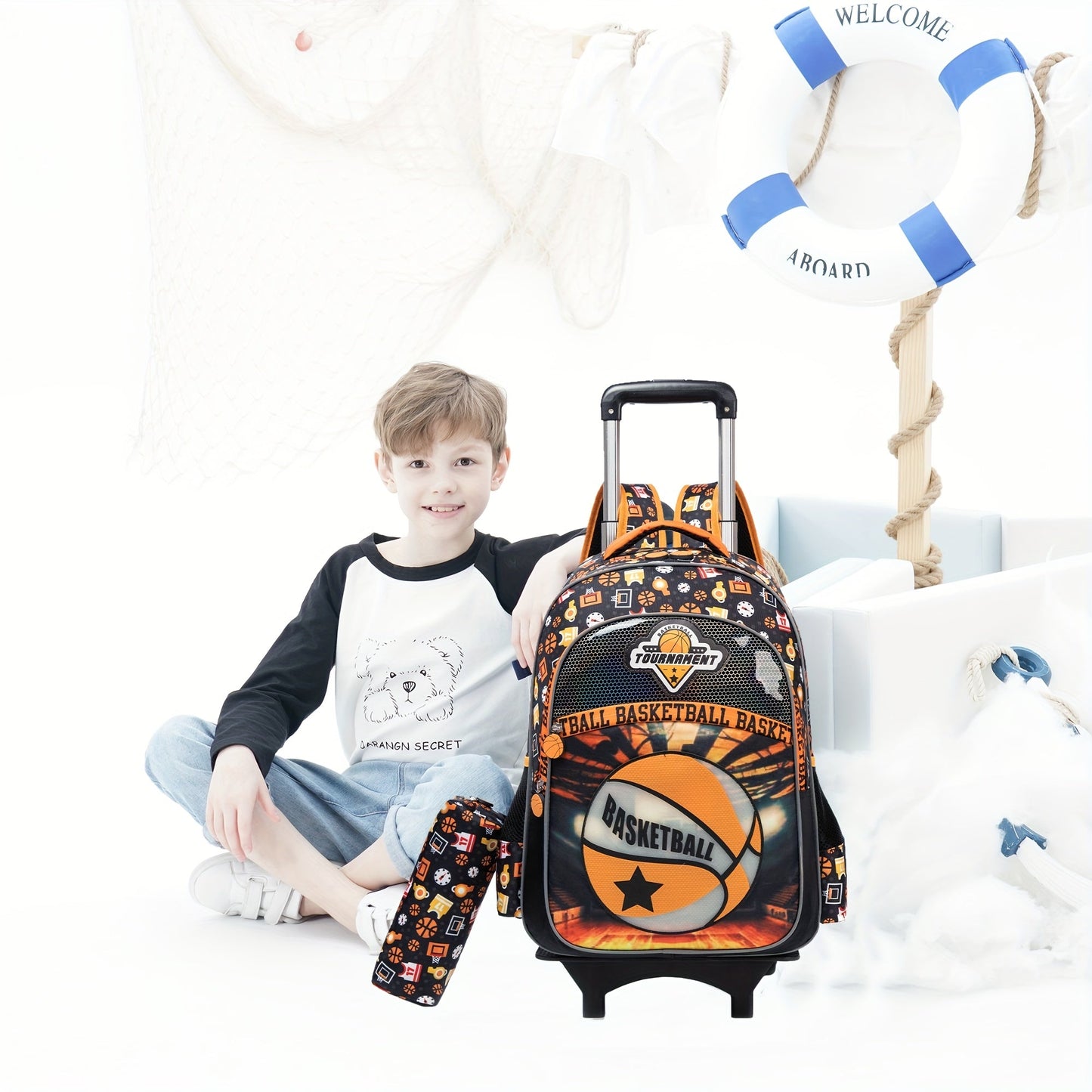 3pcs Kids Rolling Backpack Set 16.5" - Wheeled Travel Luggage for Boys