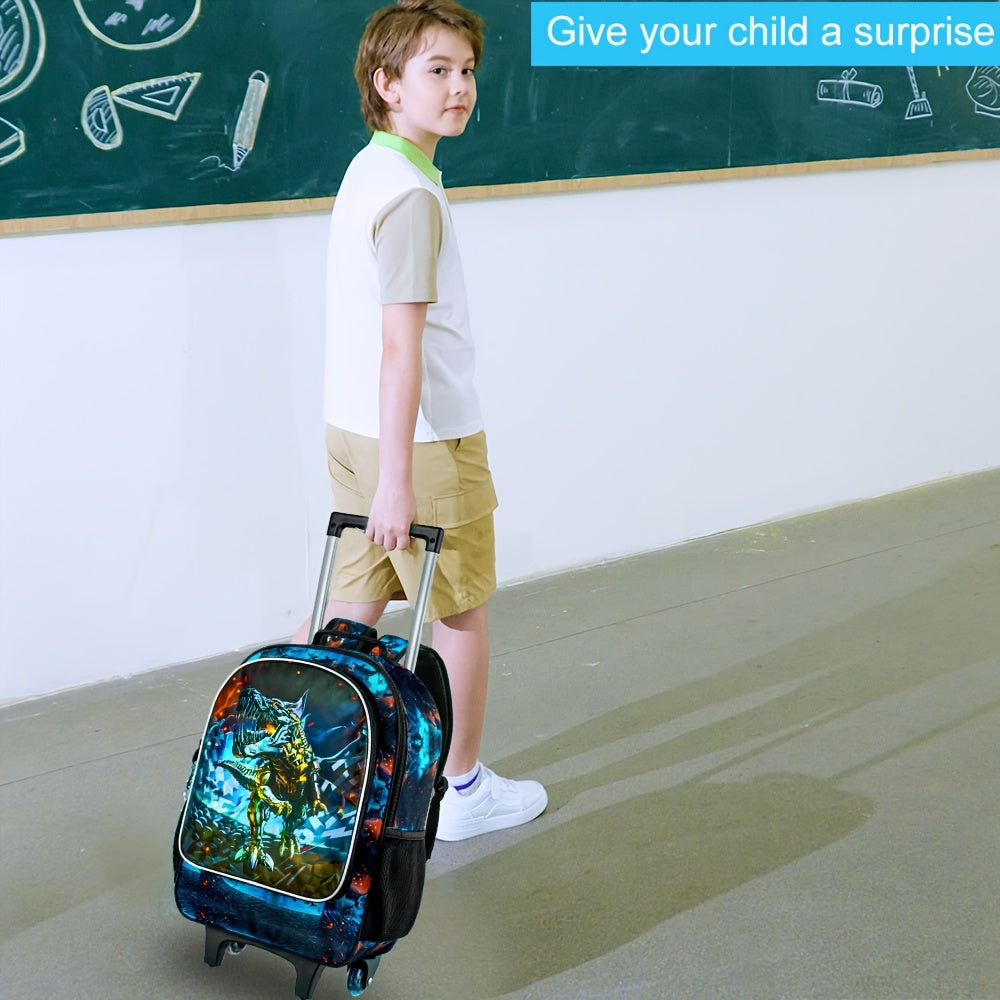 3pcs Rolling Backpack for Boys with Adjustable Straps and Roller Wheels