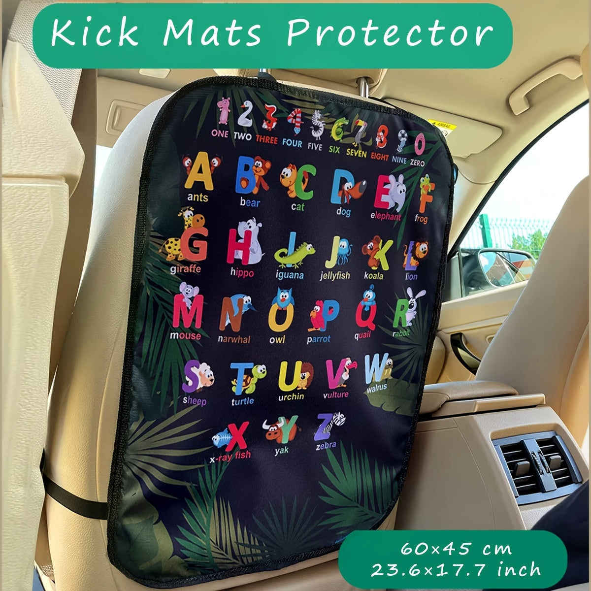 Car Seat Back Protector with Educational Design - Easy Install & Clean, Universal Fit