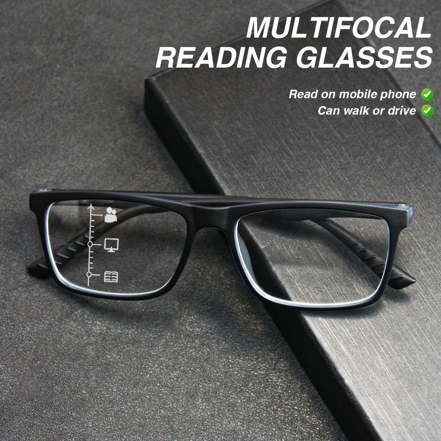 2pcs Classic Frame Multi-Focal Reading Glasses Combo - Progressive HD Lenses, Anti-Fatigue, Unisex Casual Business Style