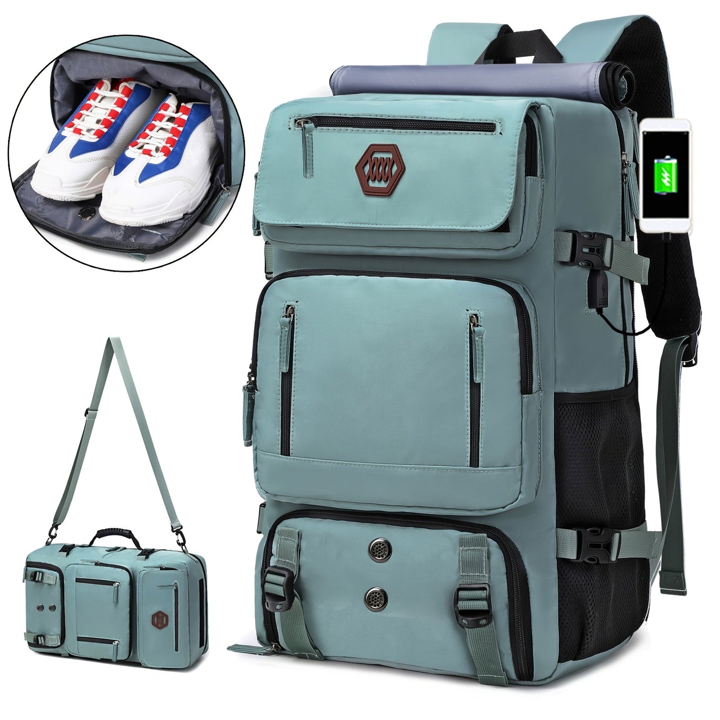 50L Large Capacity Travel Backpack with USB Charging - Unisex, Multi-Functional, Sports Style
