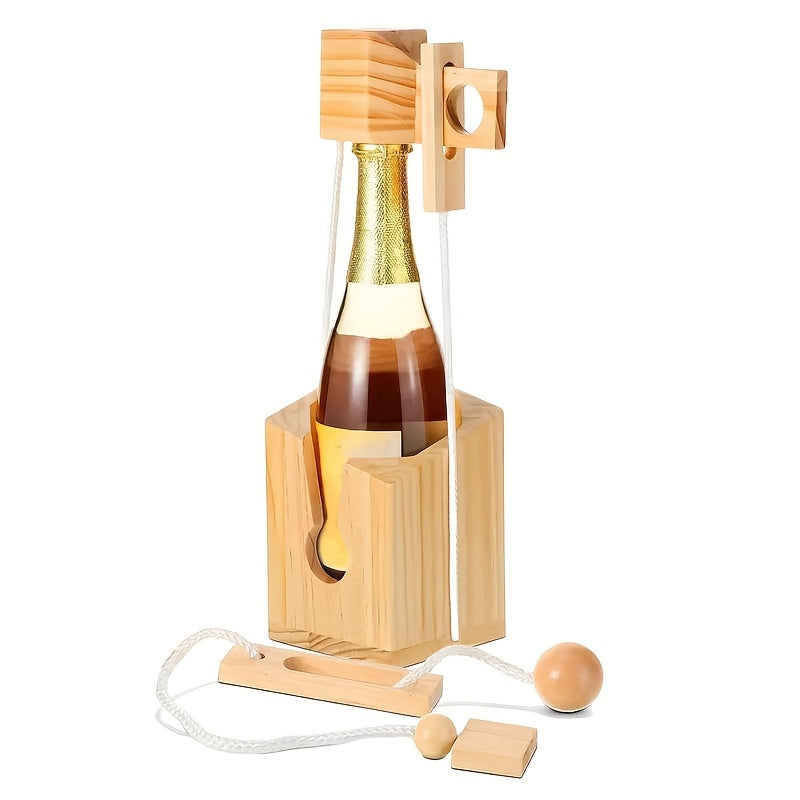 1pc Bottle Lock Puzzle Game for Adults – Decorative Wooden Lock & Key Design, Functional Drink Organizer, Perfect for Parties & Puzzle Enthusiasts