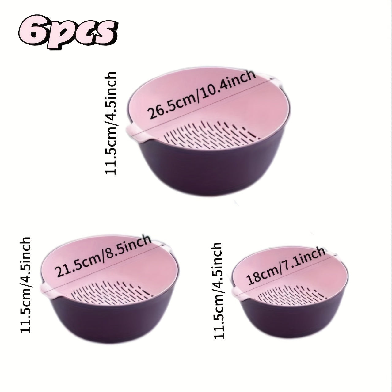 6pcs Double Drain Kitchen Strainer Set - Ideal for Fruits, Vegetables & Thawing