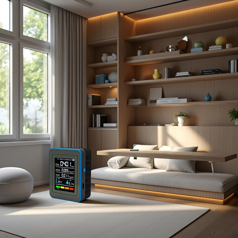 5-in-1 Portable Air Quality Monitor | Formaldehyde & CO2 Detector | Indoor Air Analyzer with Real-Time Data & Alarms