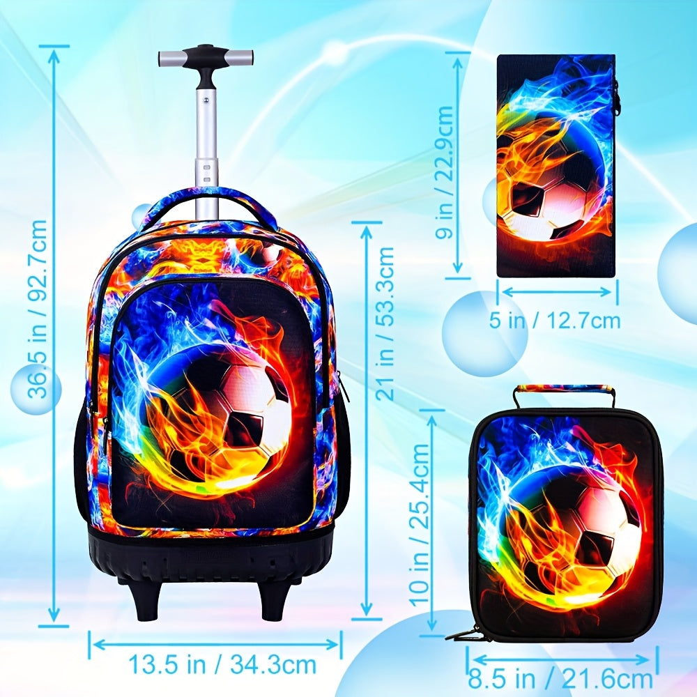 3pcs Lightning Soccer Rolling Backpack Set for Boys with Lunch Box and Pencil Case - CCJPX
