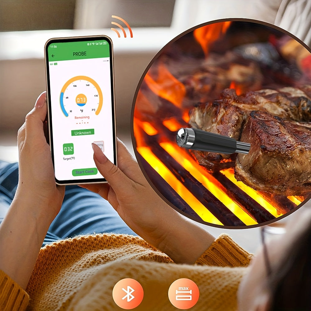 1pc Digital Meat Thermometer - USB Rechargeable, Stainless Steel