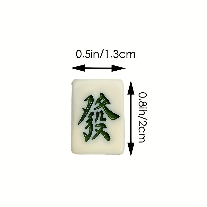 144pcs White Compact Mahjong Set with Elegant Floral & Geometric Designs for Travel & Family Fun