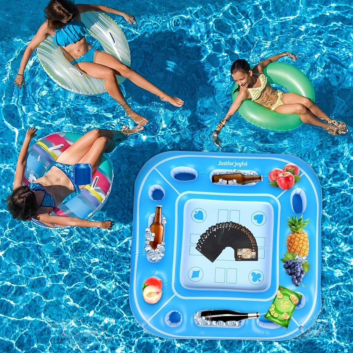 Large Inflatable Pool Card Table with Waterproof Cards & Cooler