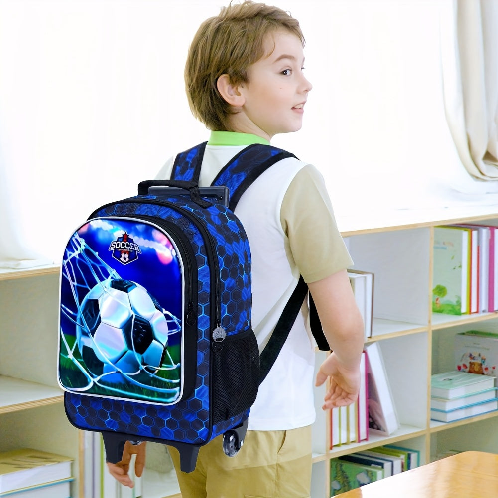 3pcs Rolling Backpack for Kids - Boys Wheeled School Bag with Lunch Bag