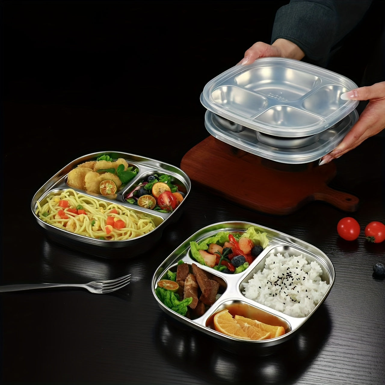 Stainless Steel Plate with PP Lid - Ideal for Kitchens, Restaurants & Parties