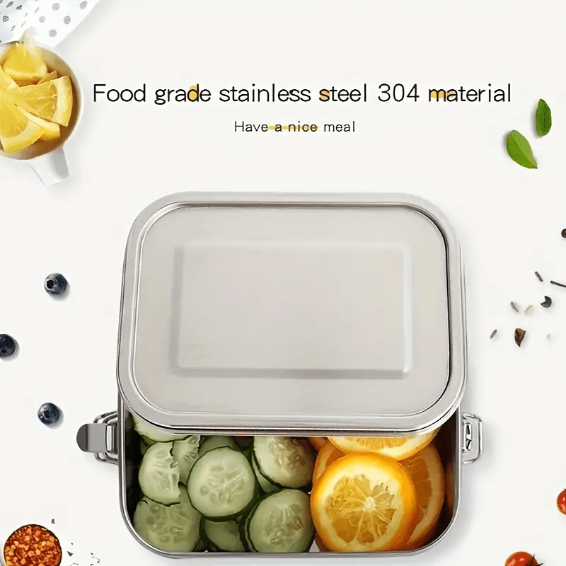 Large Capacity 304 Stainless Steel Square Lunch Box with Compartments