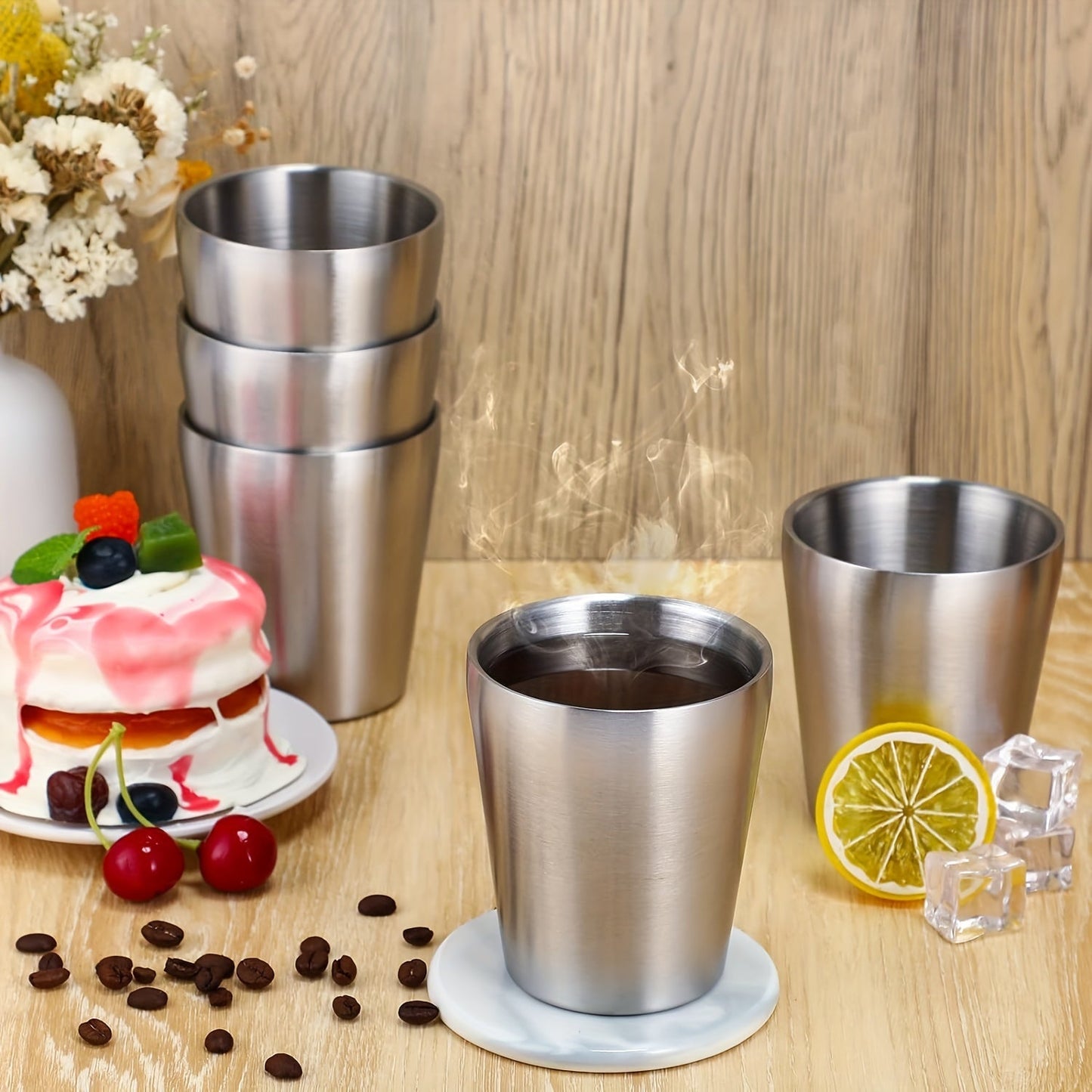 5pcs Stainless Steel Insulated Tumbler Cups 10oz - Durable & Stackable Metal Mugs for Hot & Cold Drinks