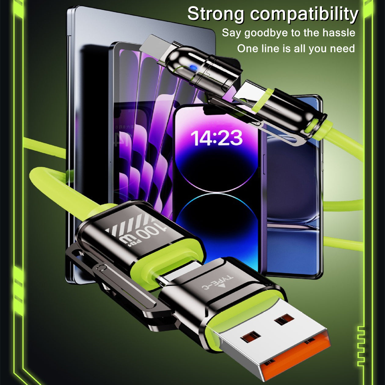4-in-1 Kirsite Cable 100W Super Fast Charging for iPhone, iPad, Notebook, Mobile Phone