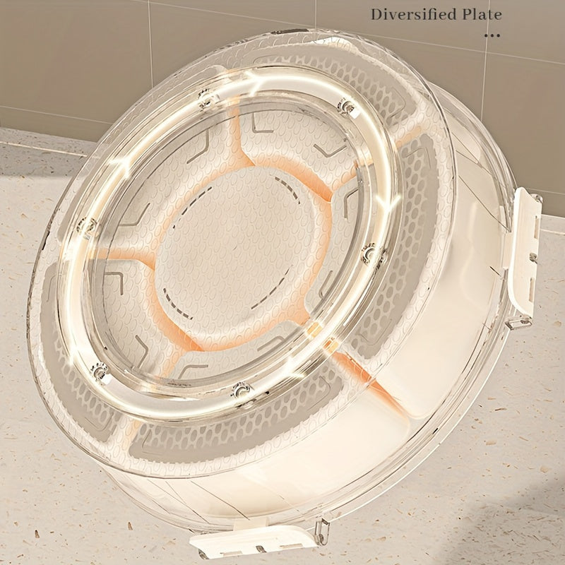 1pc Rotating Snack Tray with Lid | Round Plastic Food Storage Organizer | Ideal for Holidays & Parties