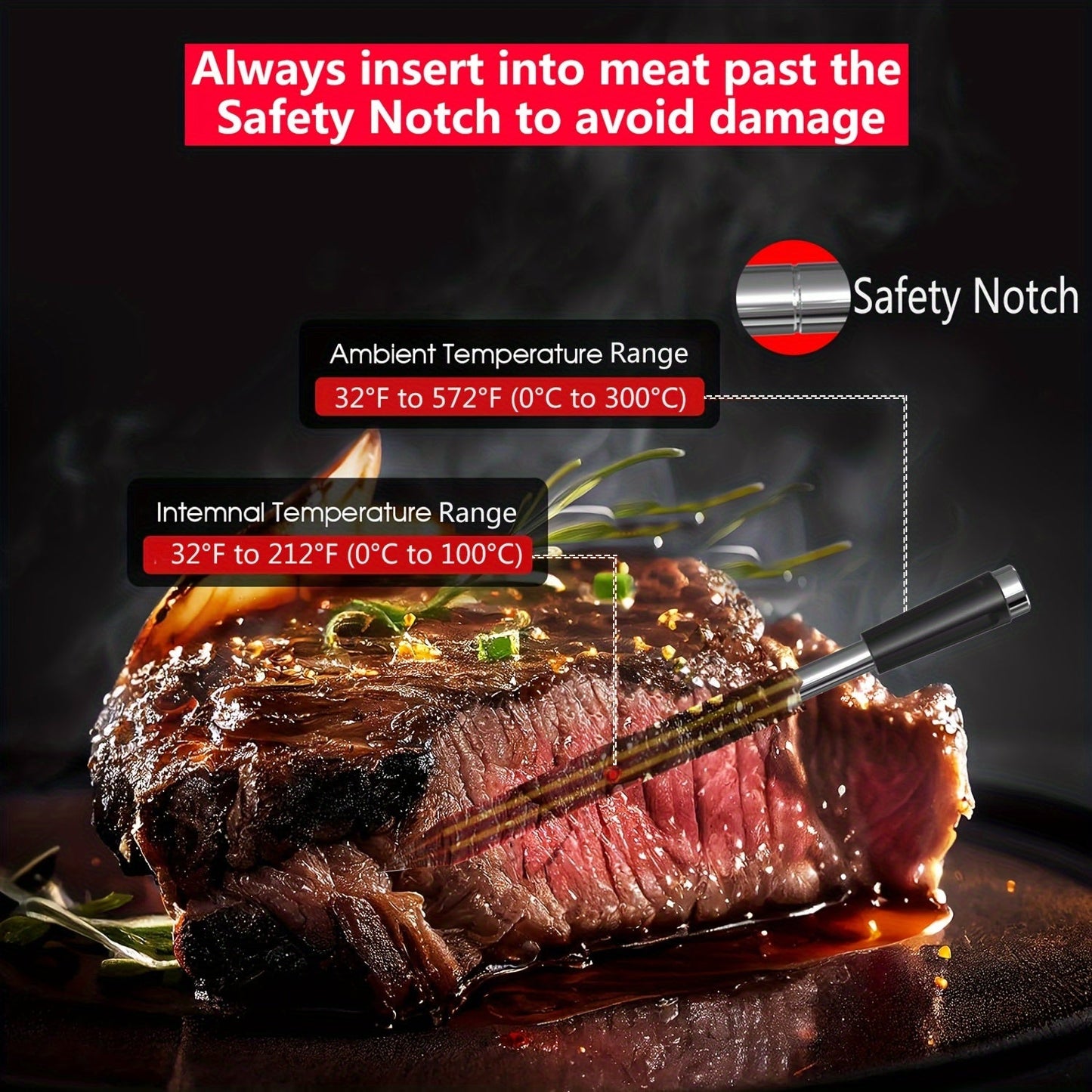 1pc Digital Meat Thermometer - USB Rechargeable, Stainless Steel