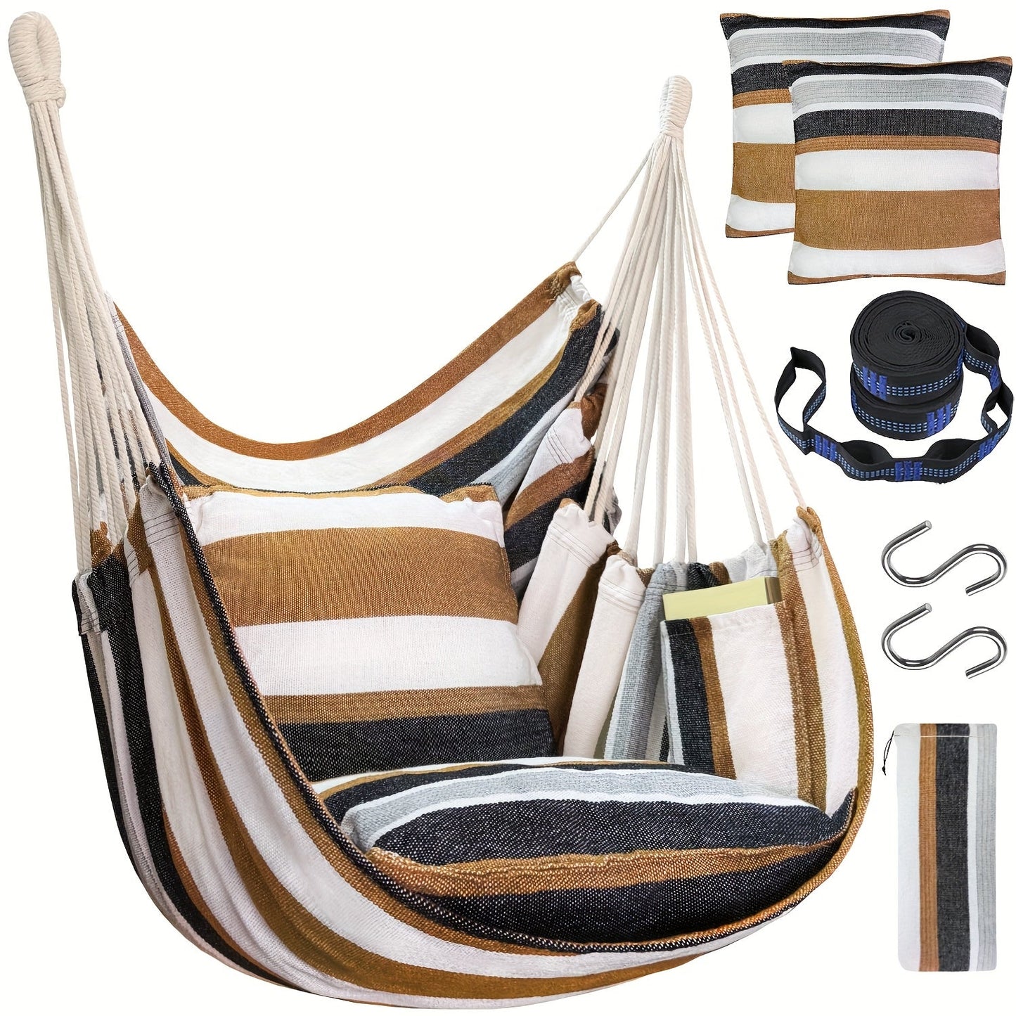 Premium Hammock Chair Set with Cushions, Straps, and Hooks