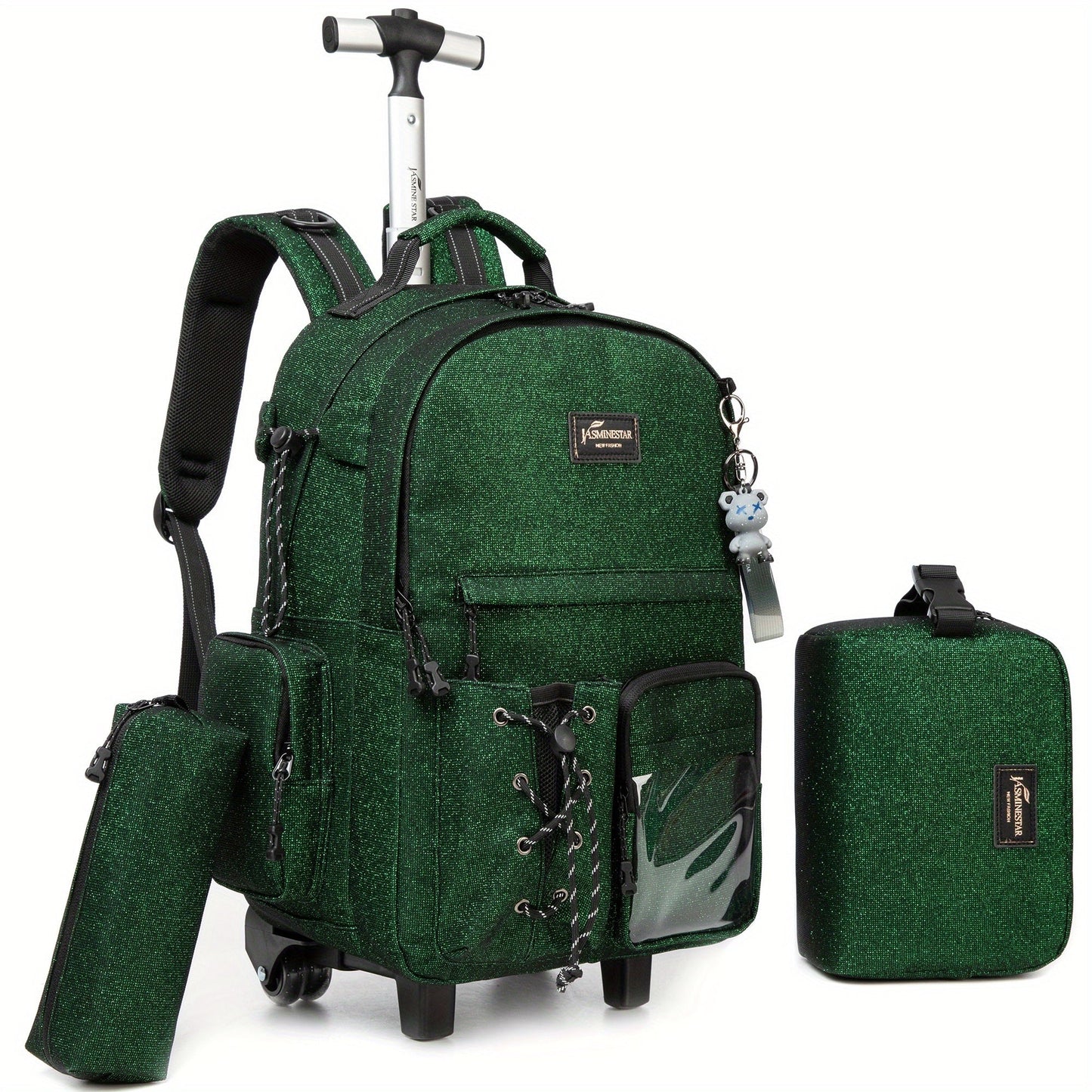 3pcs Boys' Rolling School Backpack with Lunch Box & Pencil Case - Durable 17.3 Inch Trolley Bag, Adjustable Straps, In-Line Wheels, Stylish Travel Essentials