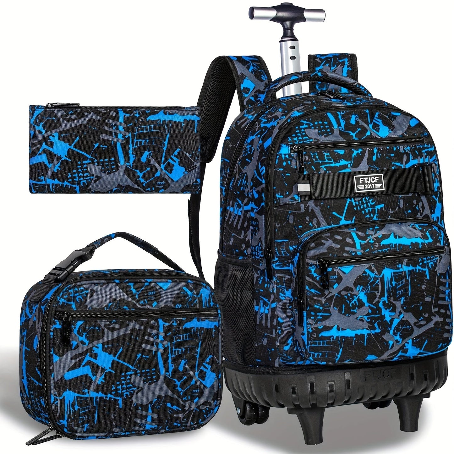 3pcs Rolling Backpack for Boys and Men with Wheels, 48.26 cm, Blue - CCJPX