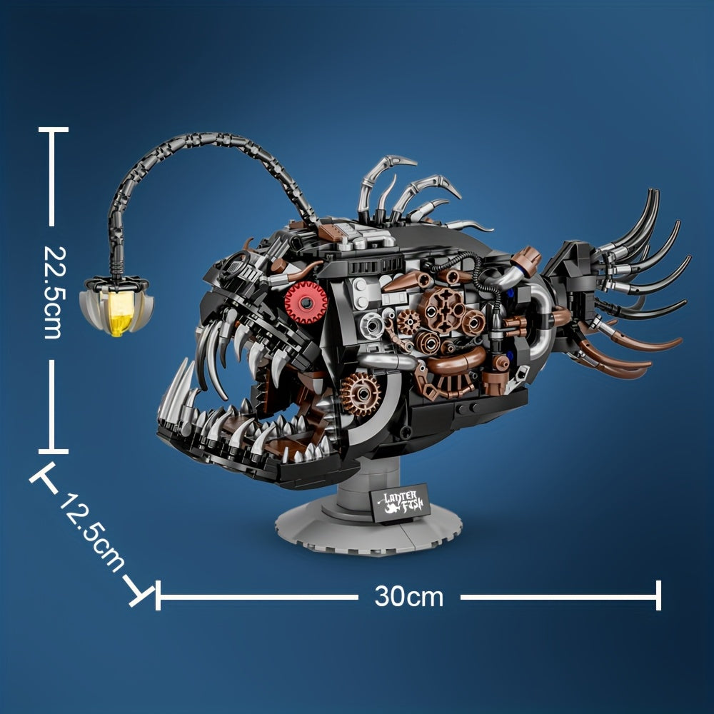 1038pcs Mechanical Lantern Fish Building Block Set - Steampunk Style Collectible for Adults