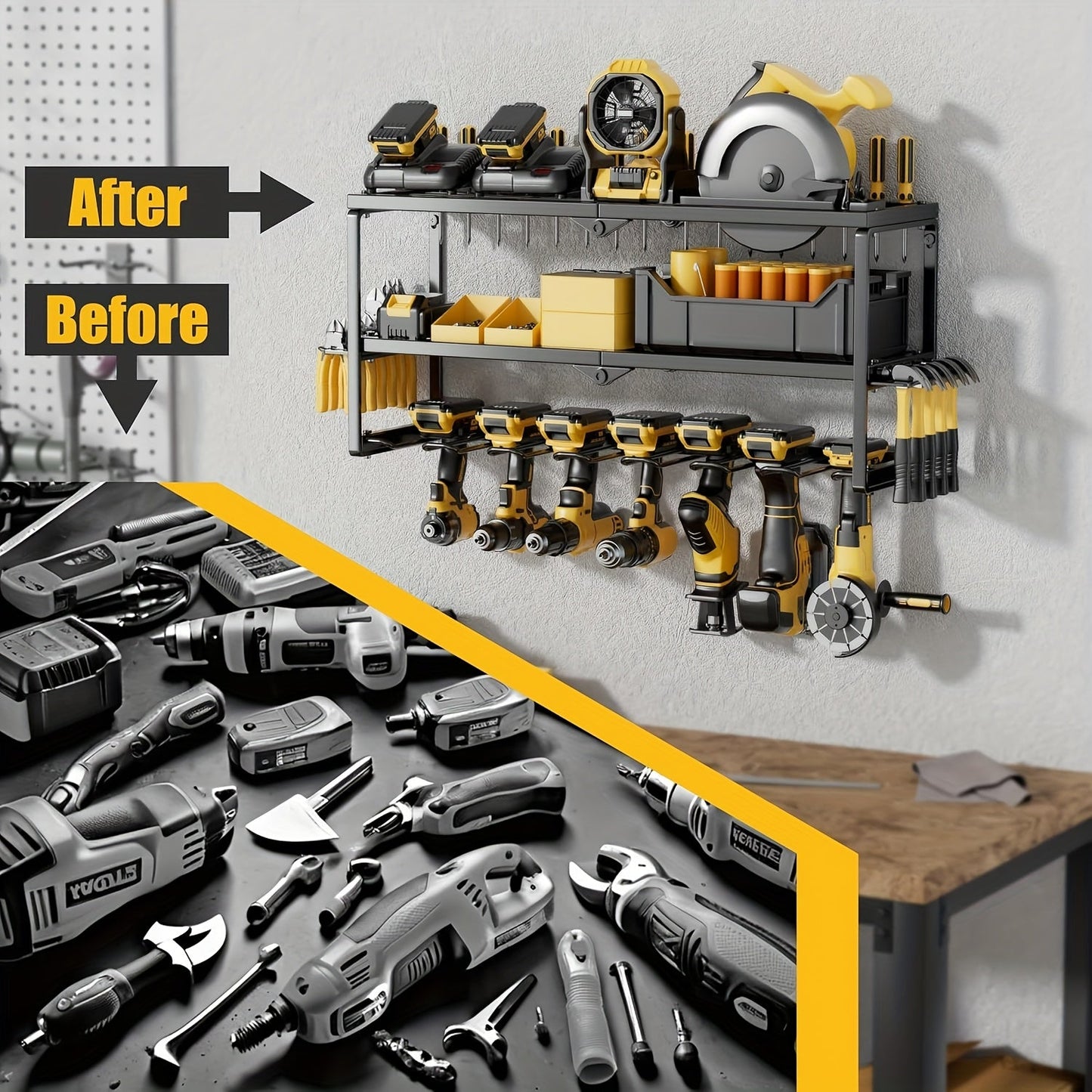 Heavy Duty Power Tool Organizer with Drill Holder & Charging Station - Ideal for Garage & Outdoor Use