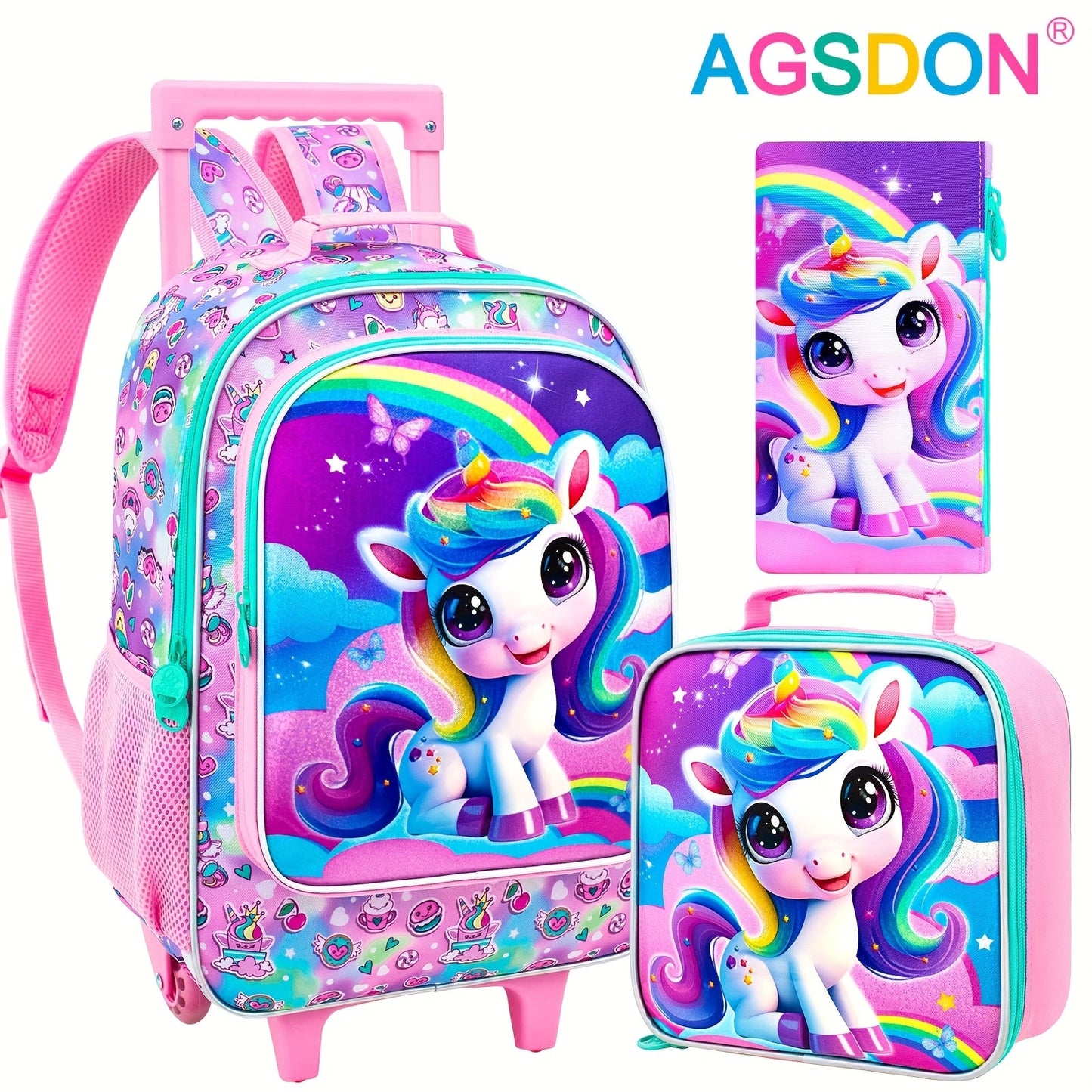 Cute Cat Rolling Backpack with Wheels for Girls - Perfect for School & Travel