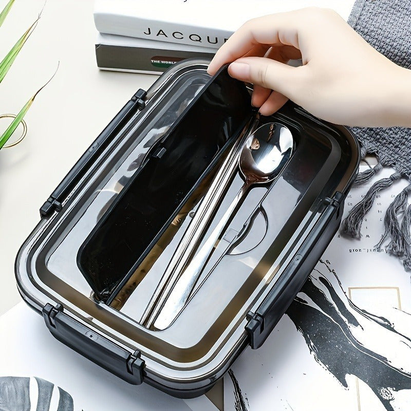 Leak-Proof Stainless Steel Bento Lunch Box with 3 Compartments - Durable & Easy to Clean - Perfect for School, Work & Travel