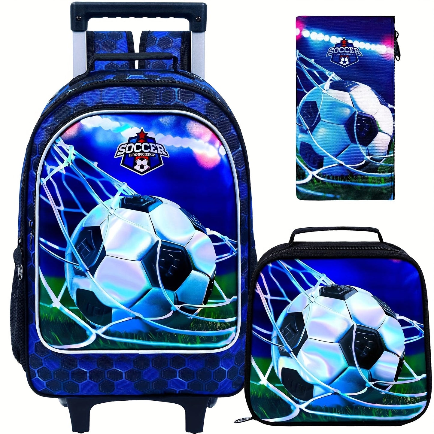 3pcs Rolling Backpack for Kids - Boys Wheeled School Bag with Lunch Bag