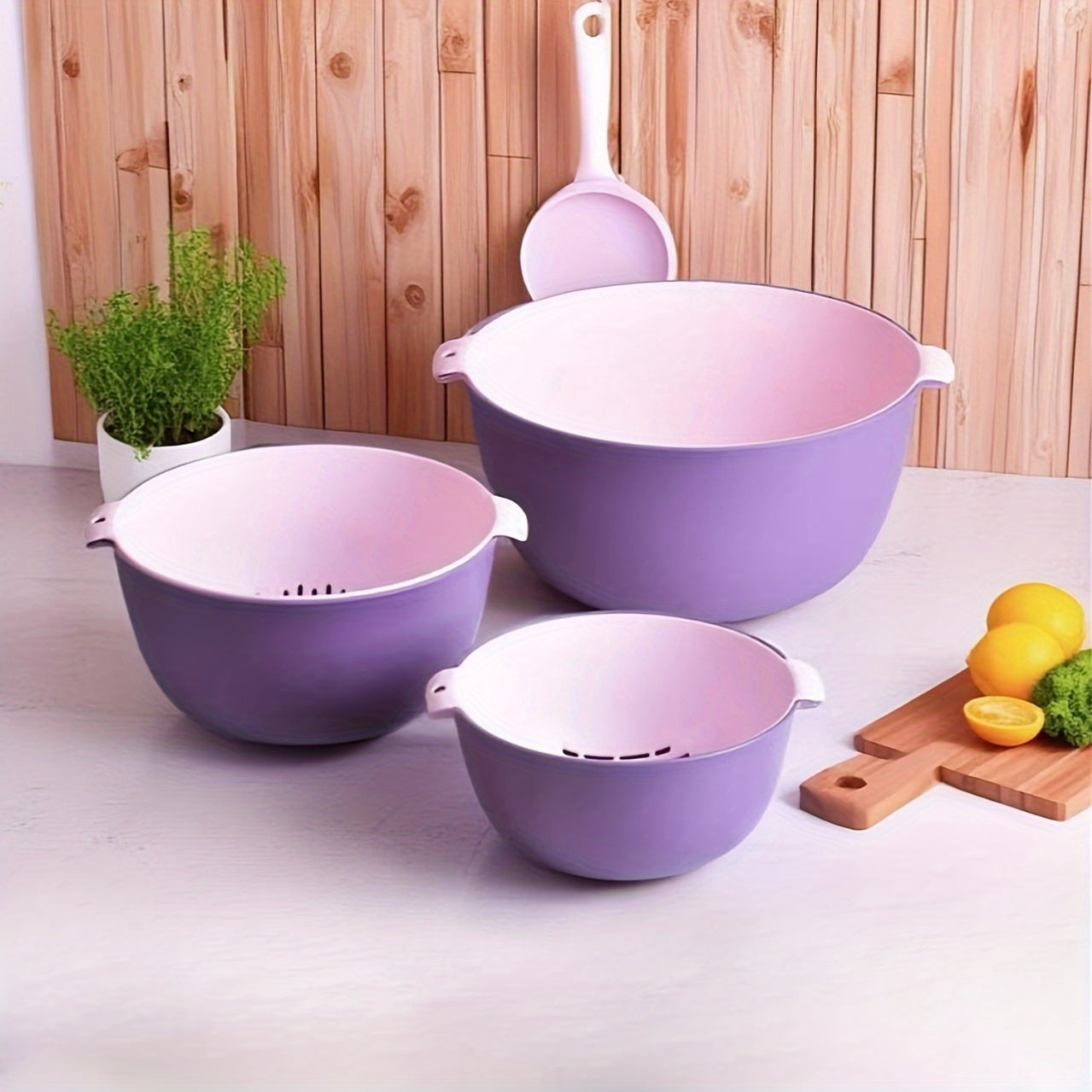 6pcs Double Drain Kitchen Strainer Set - Ideal for Fruits, Vegetables & Thawing