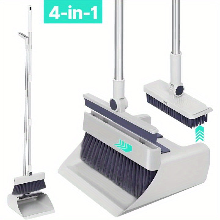 4-In-1 Foldable Broom And Dustpan Set - Compact Design for Easy Home Cleaning