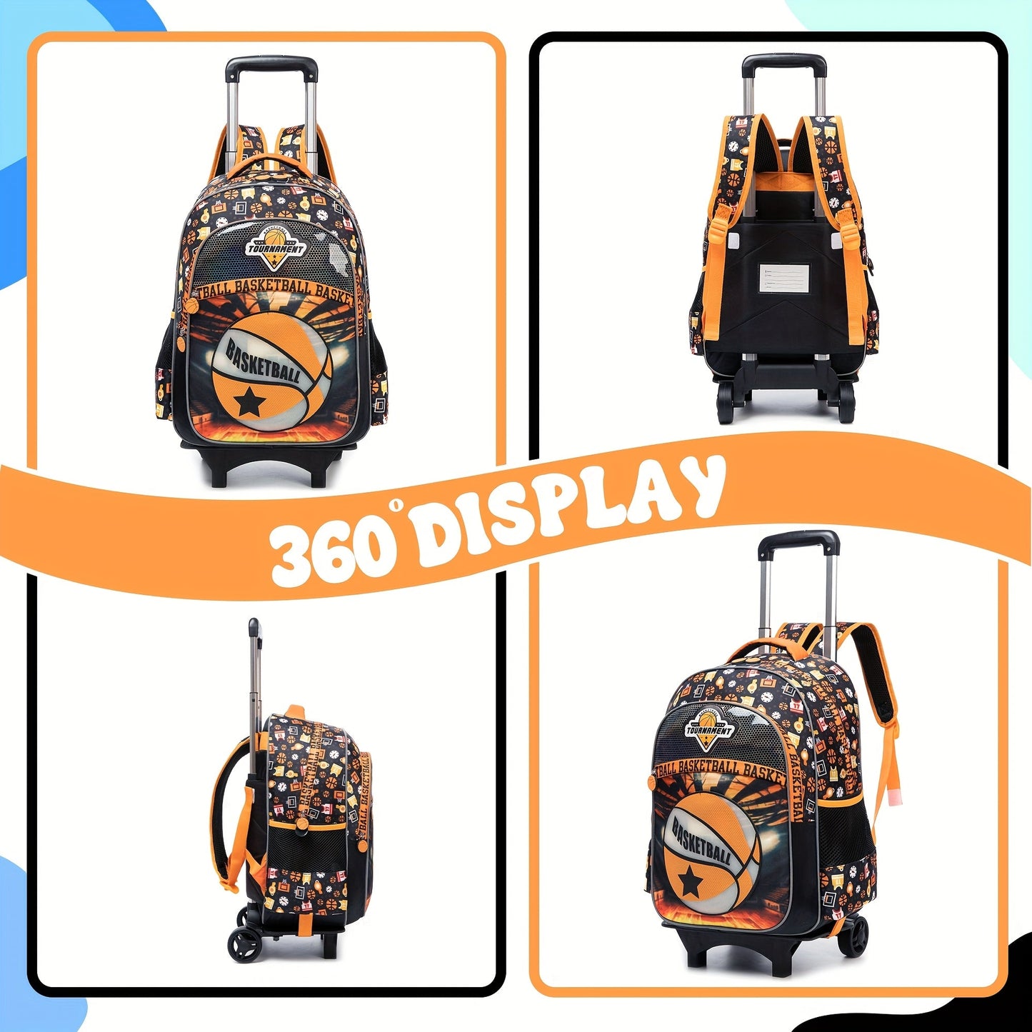 3pcs Kids Rolling Backpack Set 16.5" - Wheeled Travel Luggage for Boys