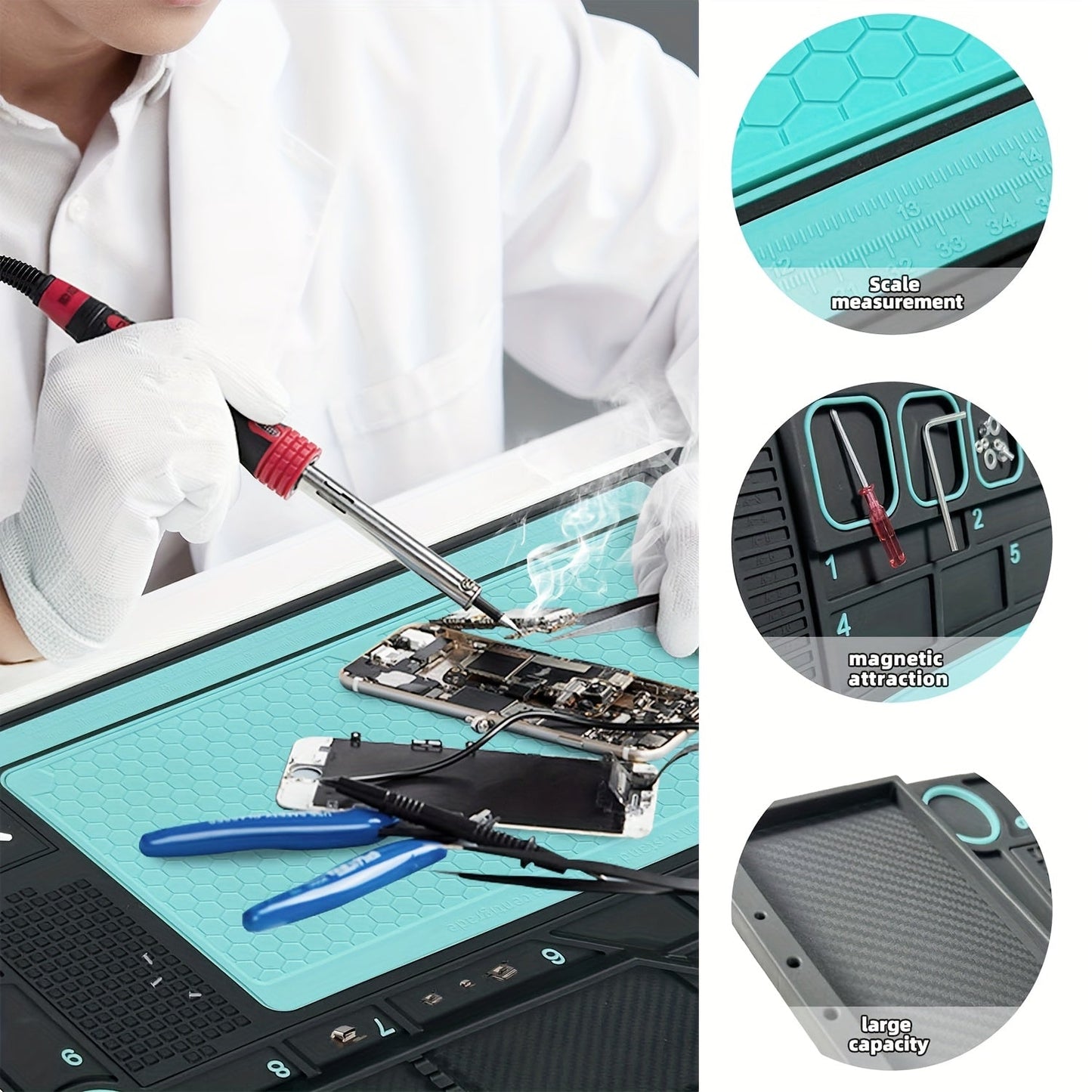Heat Resistant Silicone Soldering Mat with Magnetic Sections for Phone Repair