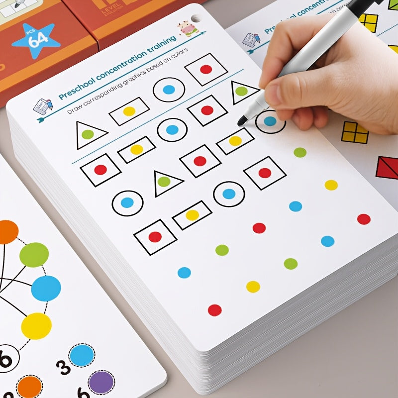 64-Page Reusable Kids Tracing Cards with Dry Erase Marker – Enhance Preschool Skills