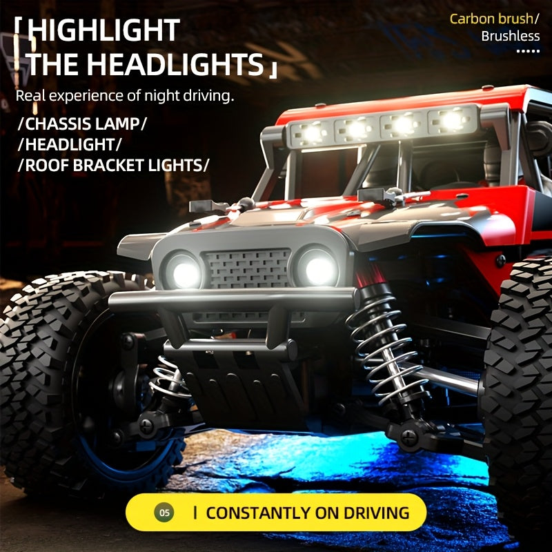 2025 Red Off-Road RC Toy Car - Brushless Motor, 55Km/h, Rechargeable, LED, Space Theme