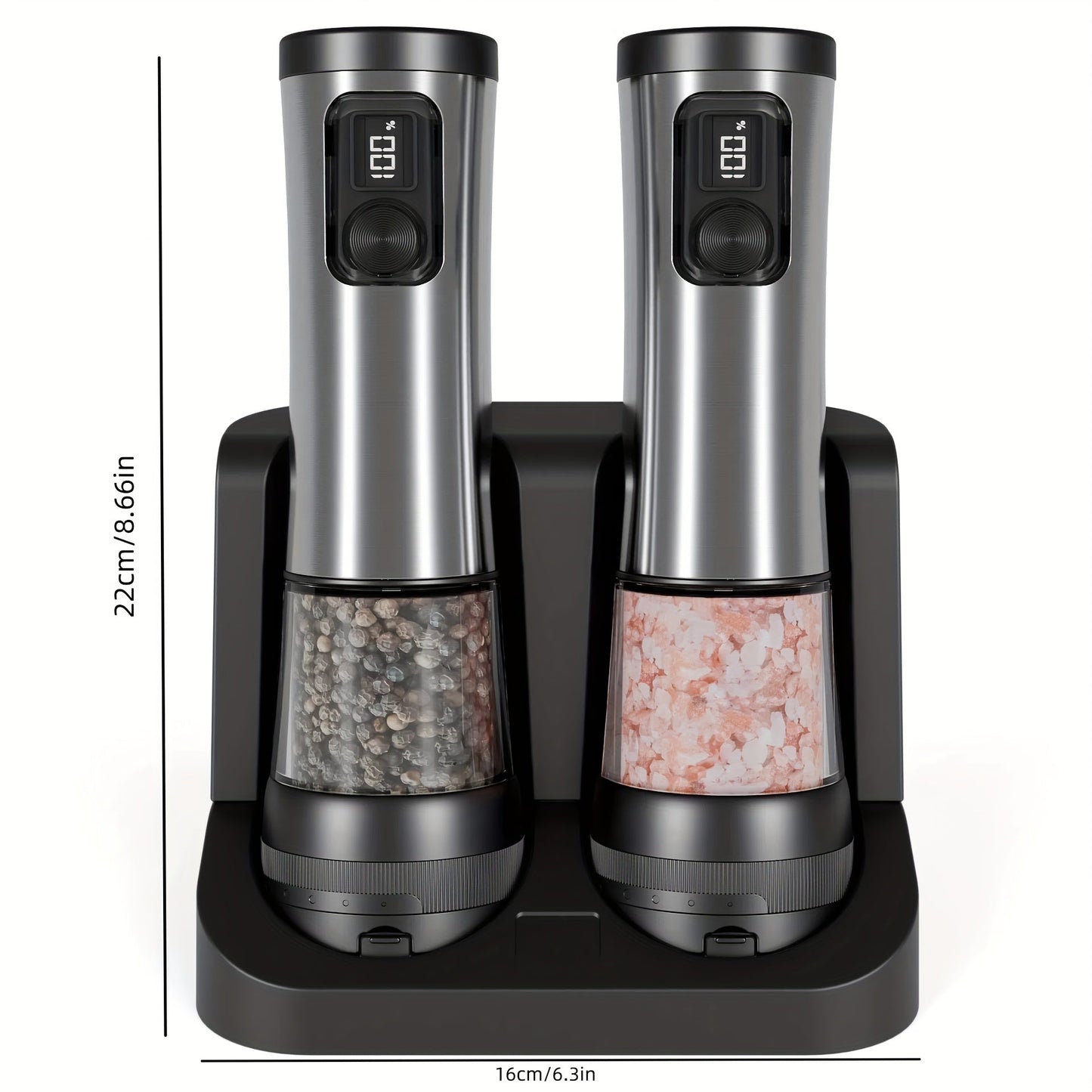 Stainless Steel Electric Pepper Salt Grinder Set with LED, USB Charging