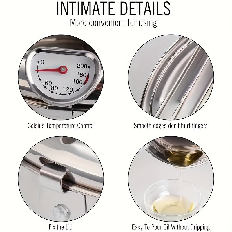 Stainless Steel Deep Fryer with Thermometer, Lid & Oil Drip Rack - Perfect for Home & Outdoor Cooking