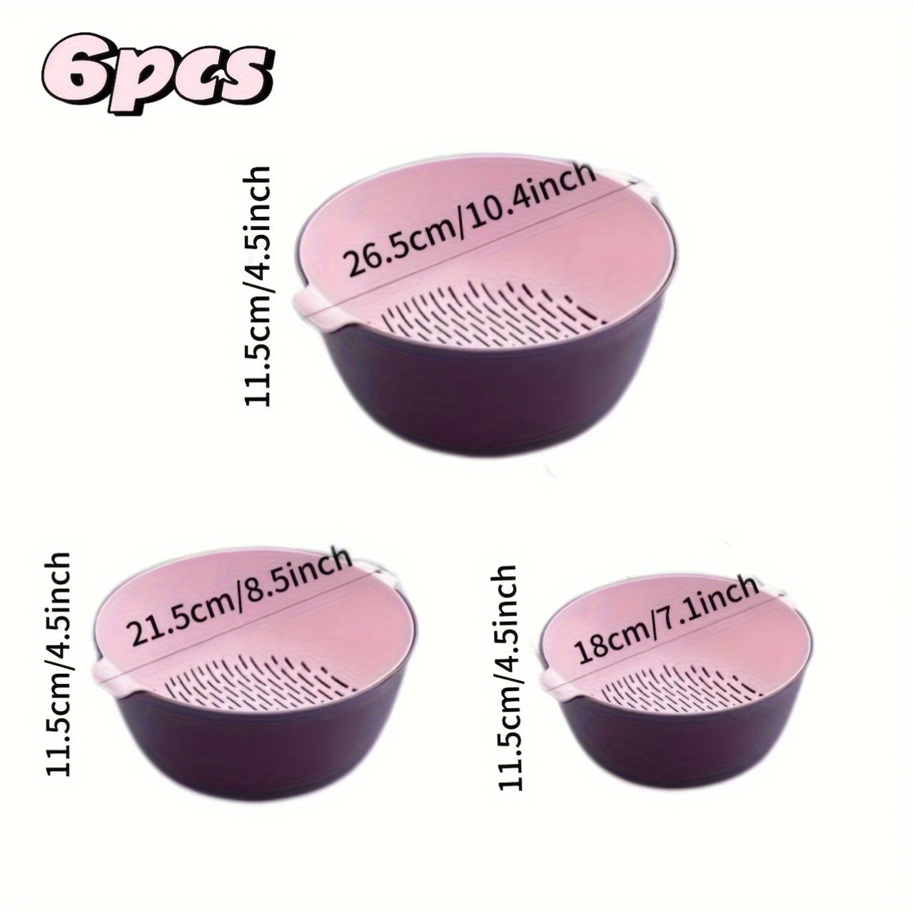 6pcs Double Drain Kitchen Strainer Set - Ideal for Fruits, Vegetables & Thawing