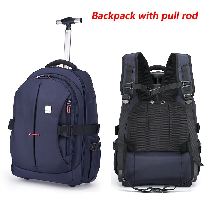 Black Oxford Fabric Convertible Backpack with Wheels - Business Travel & College Essential
