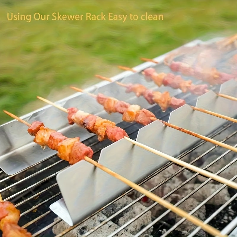 Durable 2pcs Skewer Rack - Stainless Steel BBQ Holder for Parties & Camping