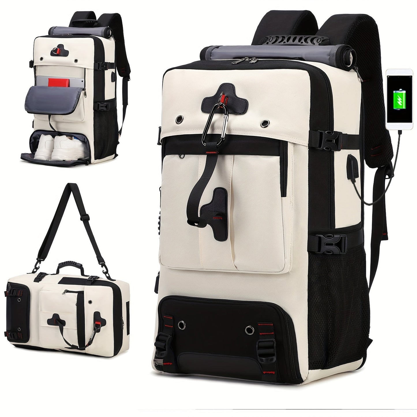 50L Large Capacity Hiking Backpack with Shoe Compartment - Convertible & Unisex