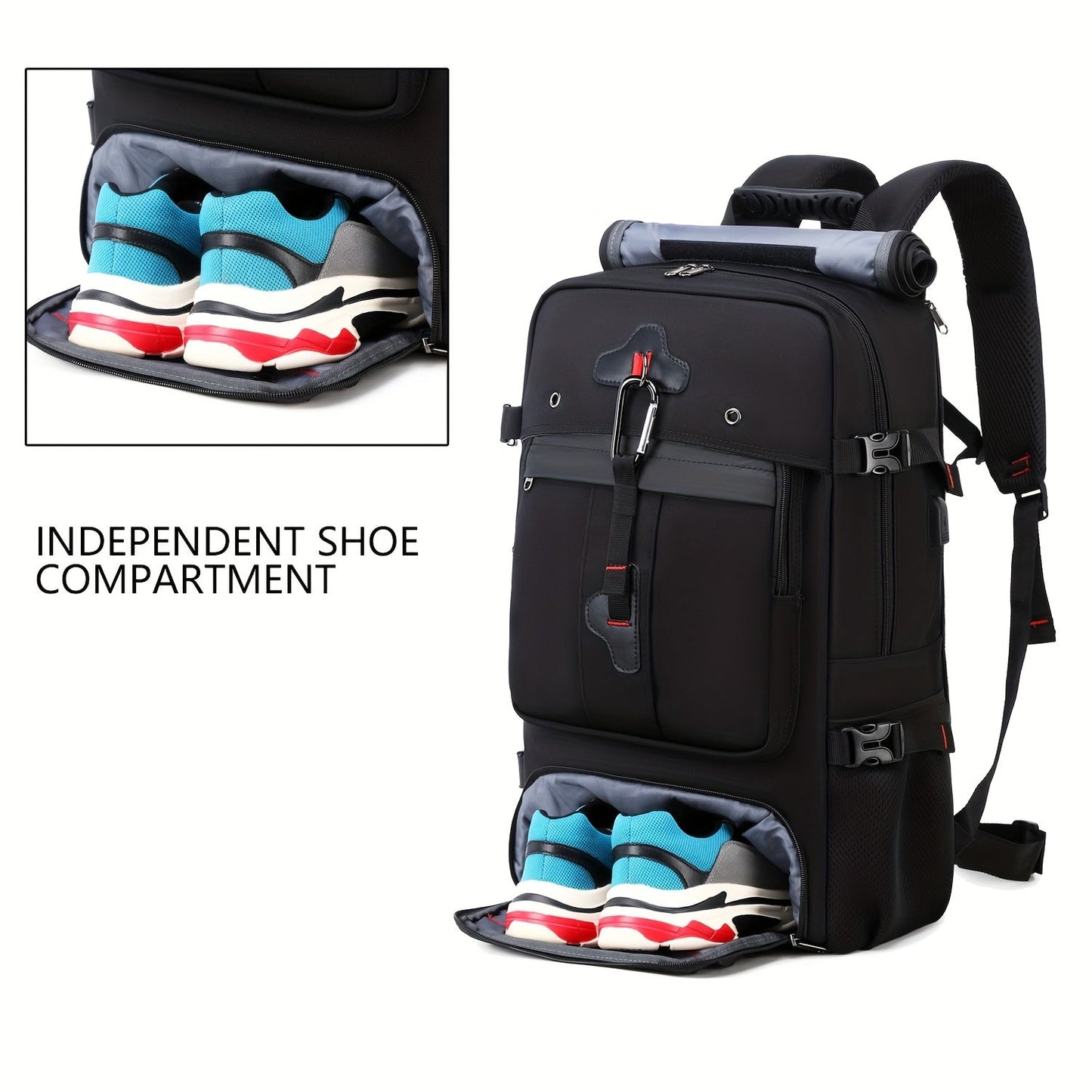 50L Large Capacity Hiking Backpack with Shoe Compartment - Convertible & Unisex