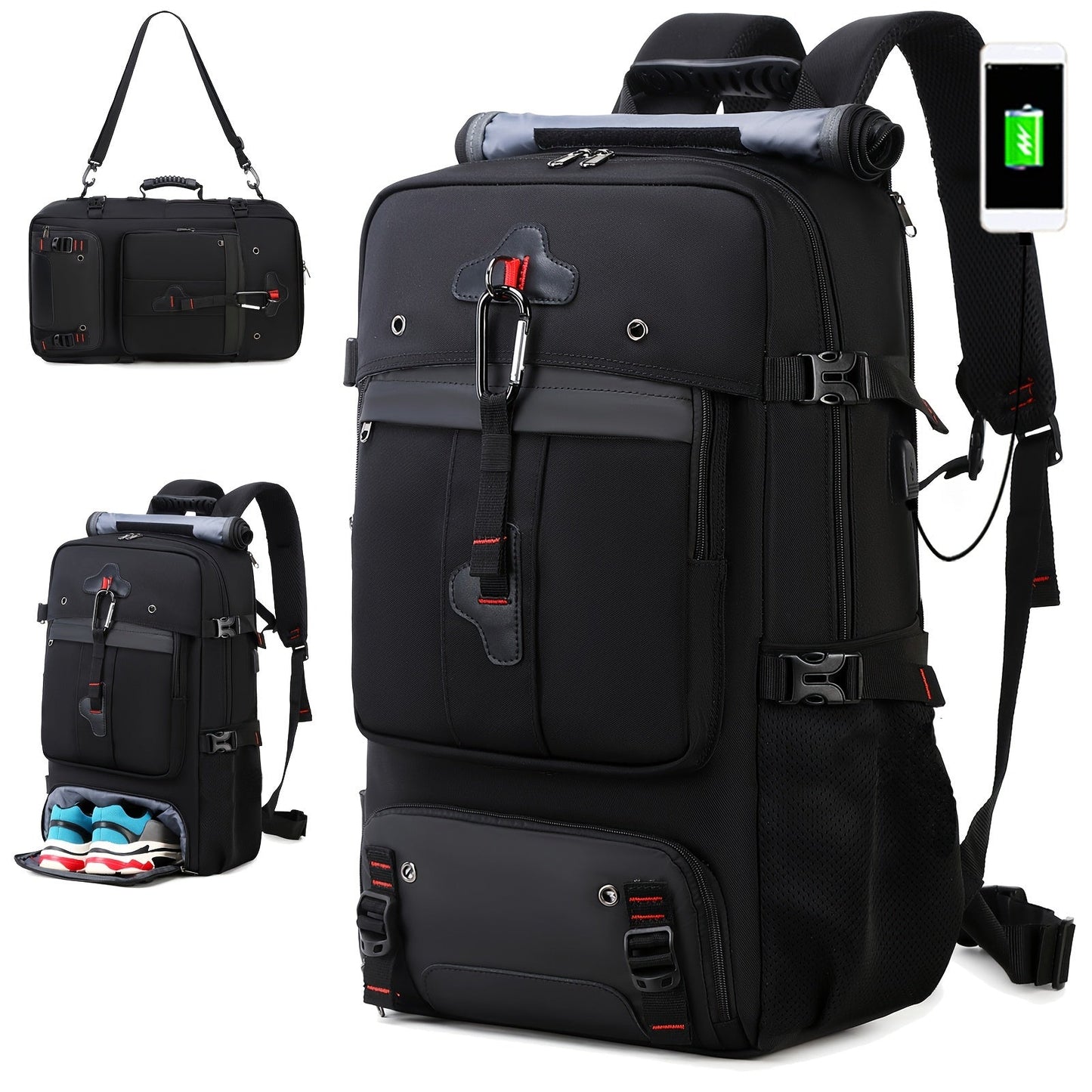 50L Large Capacity Hiking Backpack with Shoe Compartment - Convertible & Unisex