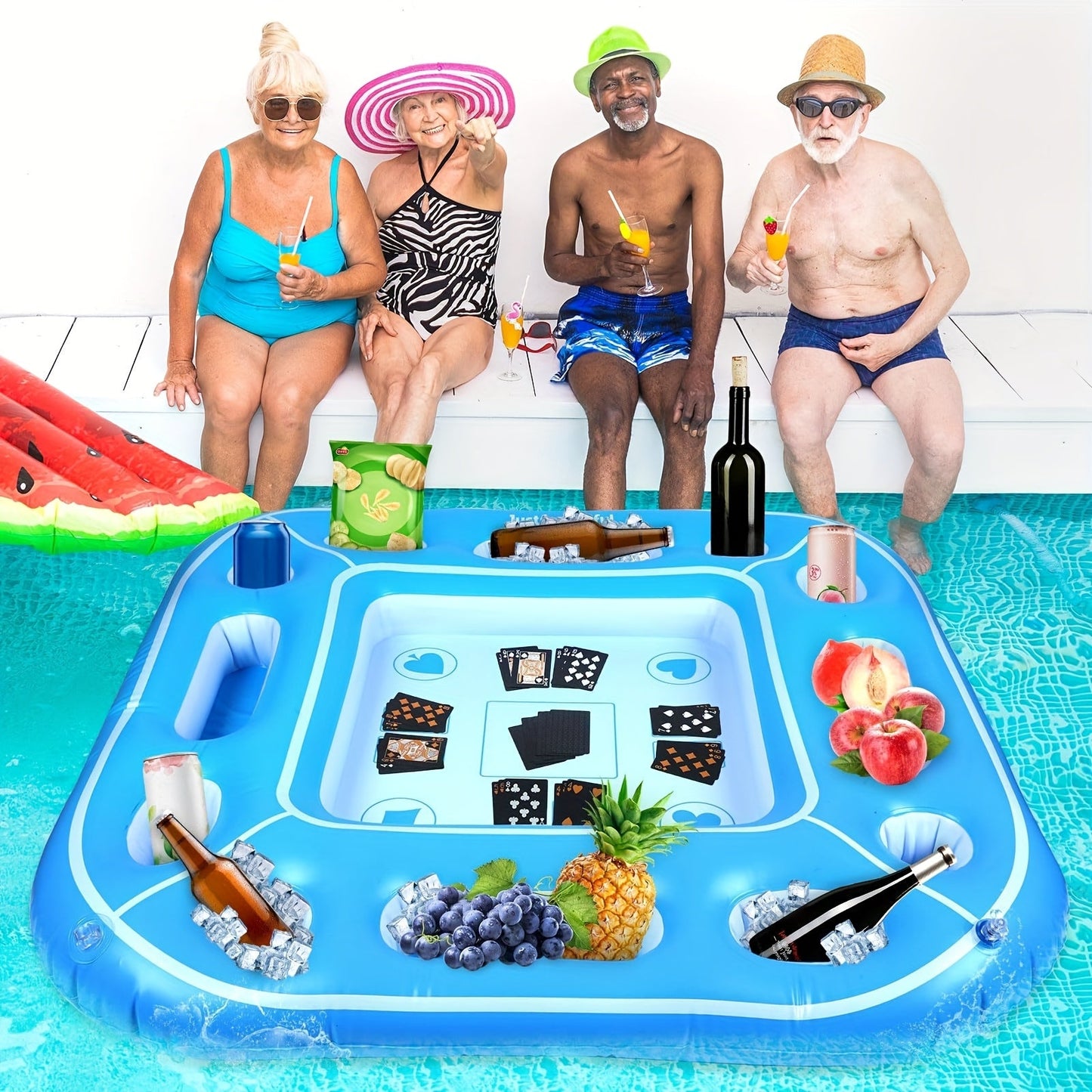 Large Inflatable Pool Card Table with Waterproof Cards & Cooler