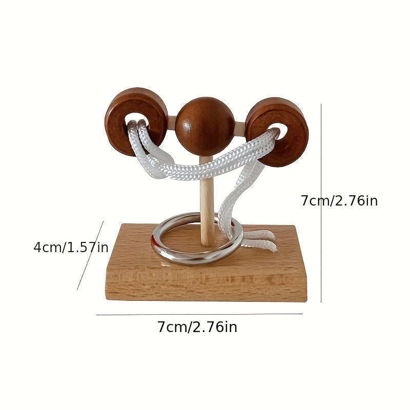 6pcs Wooden Topological Puzzle Rope Untying Game Set with Pillars and Building Blocks