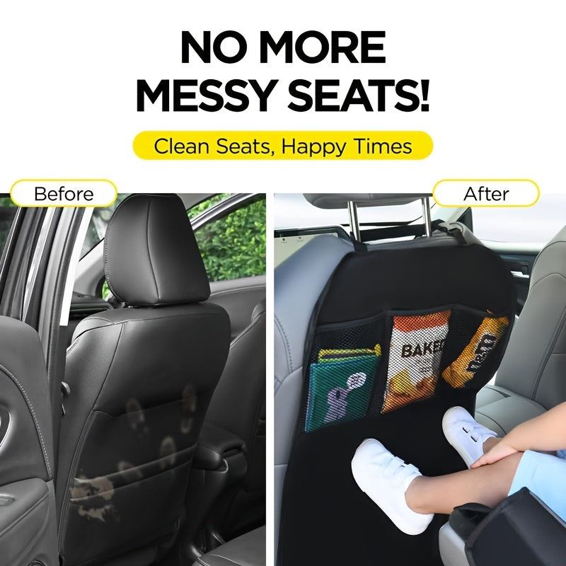 Black Car Seat Back Protector with Child Kick Guard and Storage