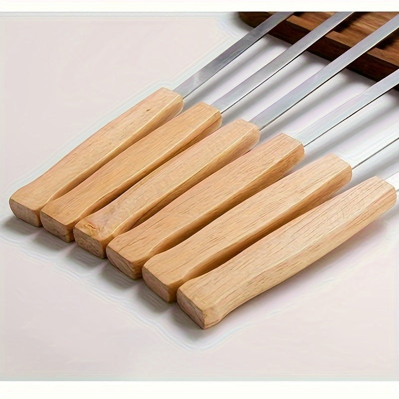 Premium 8-Pack Stainless Steel BBQ Skewers with Wooden Handles for Outdoor Grilling